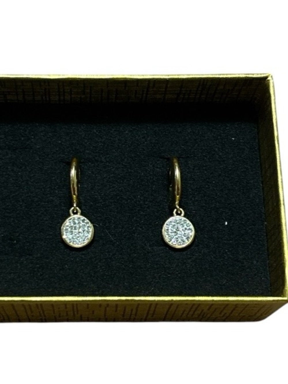 Kate Spade Gold Tone Drop Earrings with Pave Crystal Discs